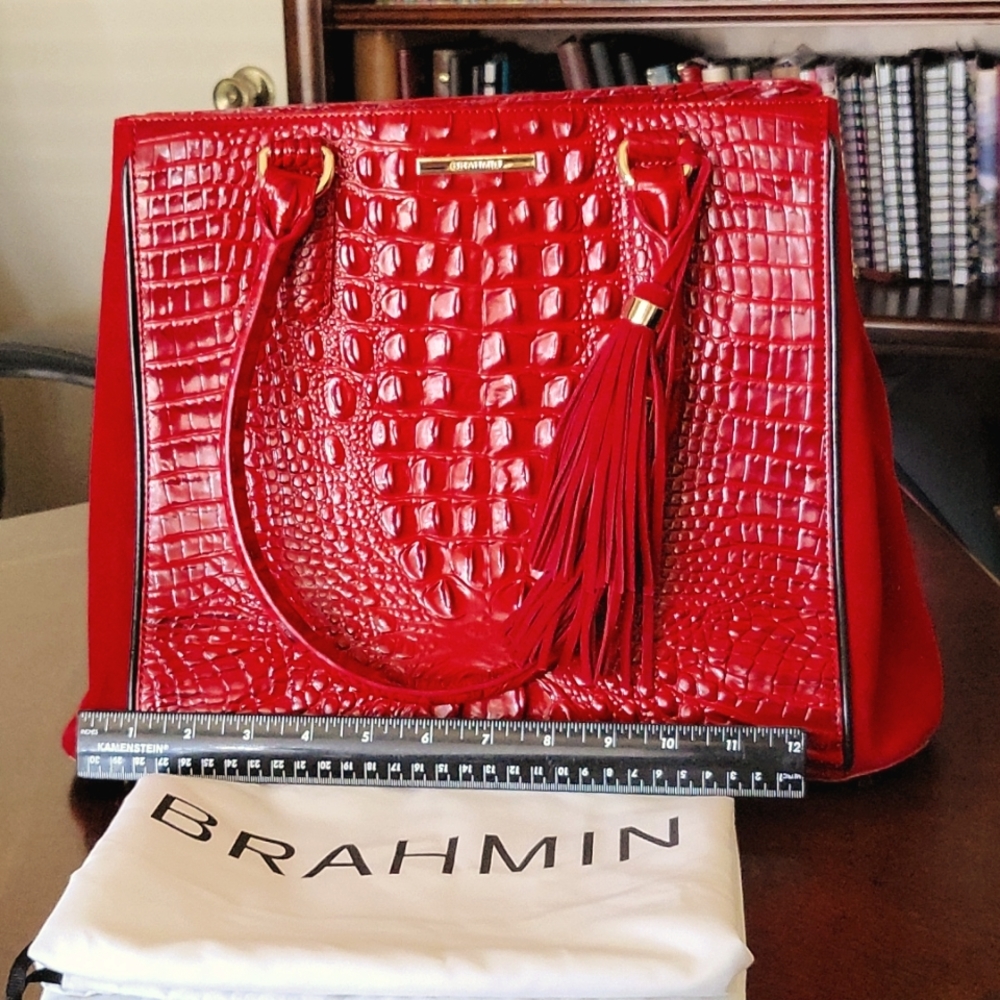 Brahmin satchel-large, red croco-embossed leather.  Limited edition